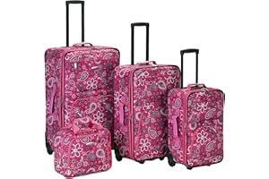 Rockland Impulse Softside Upright Luggage, Pink Bandana, 4-Piece Set (14/19/24/28)