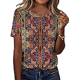 TCOT Women's Tops Summer Short Sleeve Crew Neck Shirts Dressy Casual Blouses for Women S-3XL