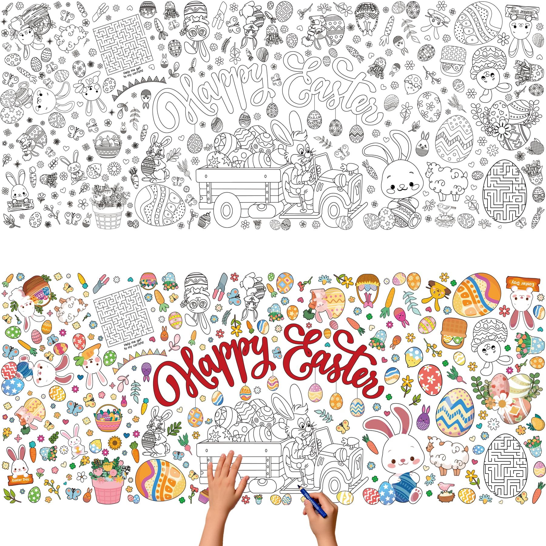 CAMOSE 30 x 72 Inch Easter Colouring Tablecloth for Kids, Easter Gifts for Kids,Crafts for Teaching Activities, Banner & Poster Photo Booth Props, Classroom Party Decorations (76x183cm)
