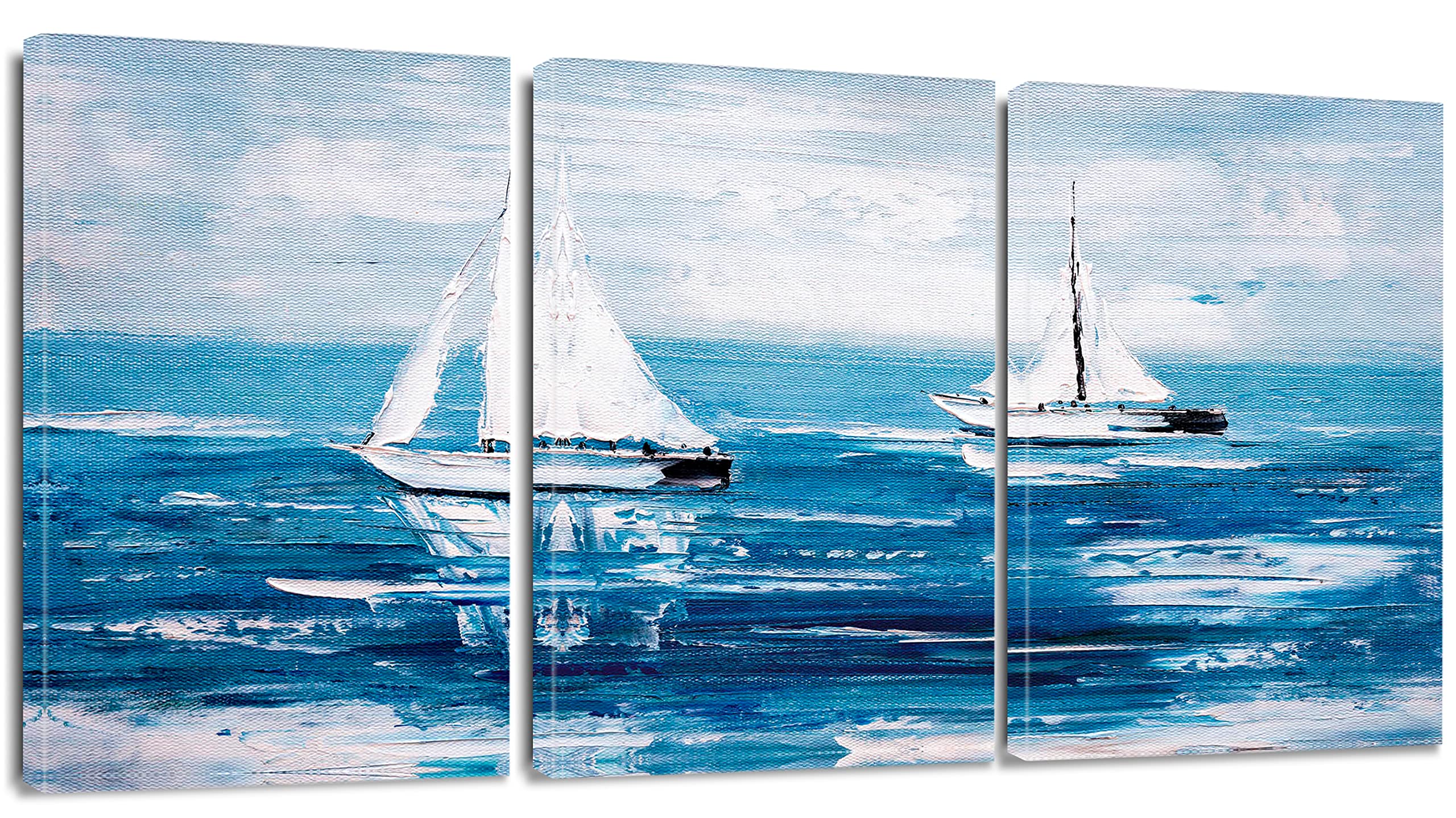 Artscope 3 Pieces Wall Art Canvas Prints - Blue Ocean and Sailboat Picture Painting - Modern Wall Artwork Framed for Gifts Bathroom Living Room Home Office Decor - 30 x 40 CM