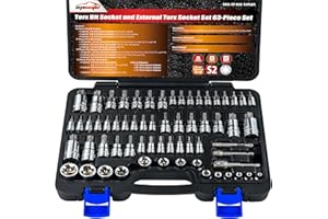 EPAuto 63-Piece Master Torx Bit Socket Set - External Star (E-Torx), Tamper Proof & Standard Star Bits, Cr-V Steel Drive Sock