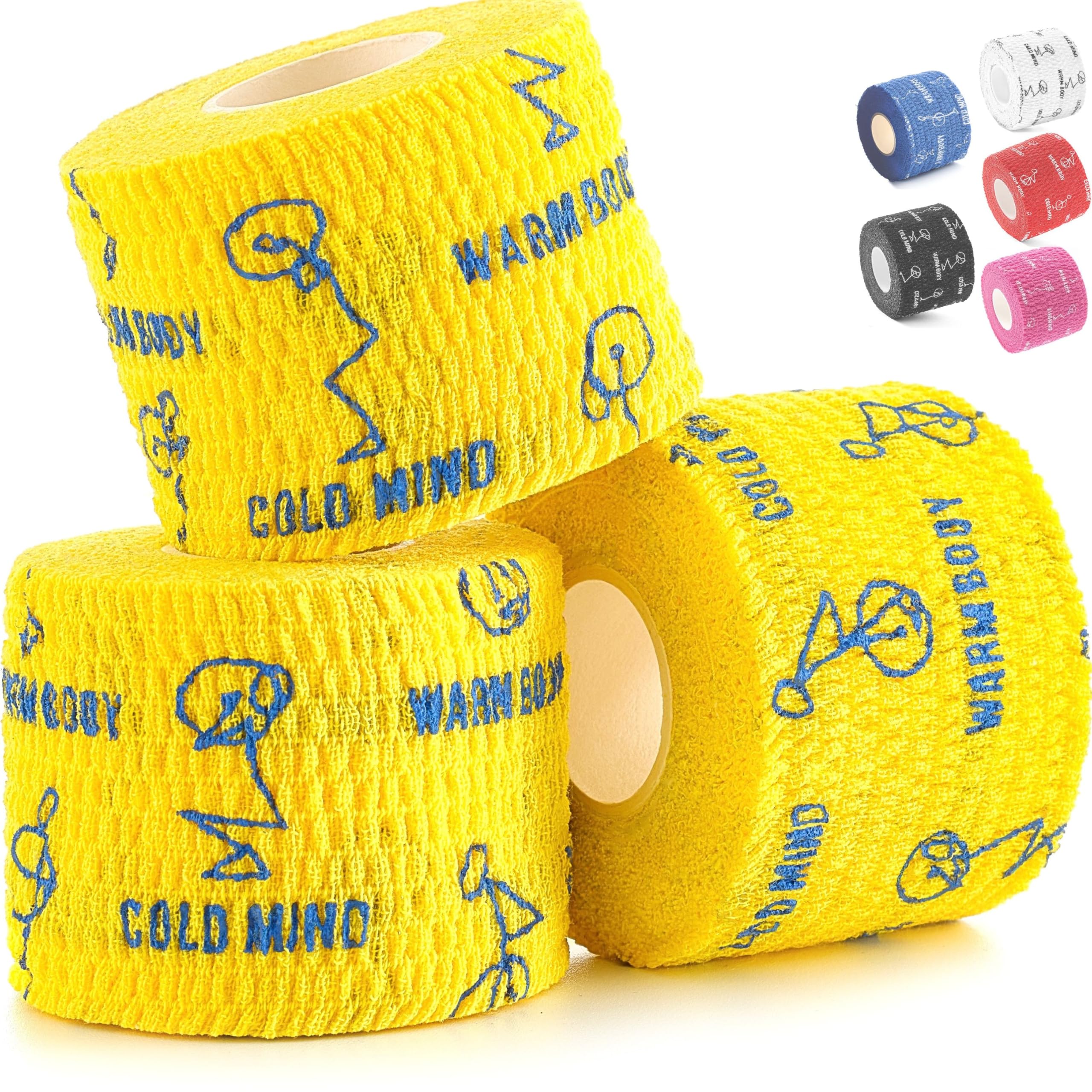 WARM BODY COLD MIND Weight Lifting Thumb Tape - Hook Grip Tape for Crossfit, Weightlifting Powerlifting Deadlift, Sticky & Stretchy Athletic Grip Tape (3 Rolls Yellow, 19ft x 1.85in)