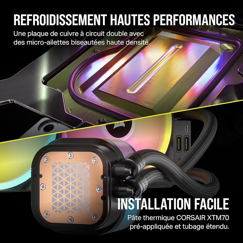 iCUE Link H115i RGB Liquid CPU Cooler - 280mm AIO - Ventilateurs QX140 RGB - Convient à Intel® LGA 1700, AMD® AM5 - Hub Système iCUE Link Inclus - Noir