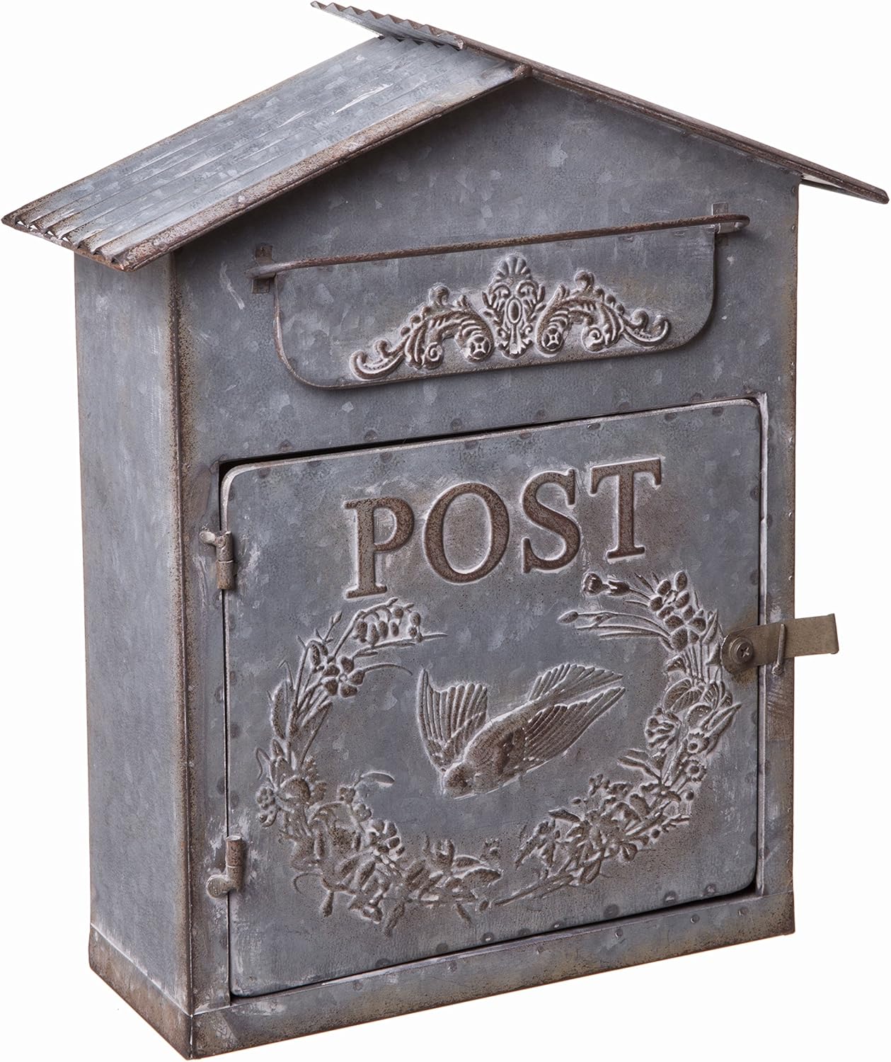 Farmhouse Rustic Style Birdhouse Post Mailbox Wall Mounted Design Galvanized Tin Metal - 15 h x 11 w Inches