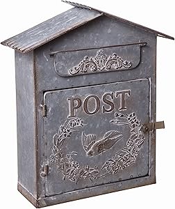 Farmhouse Rustic Style Birdhouse Post Mailbox Wall Mounted Design Galvanized Tin Metal - 15 h x 11 w Inches