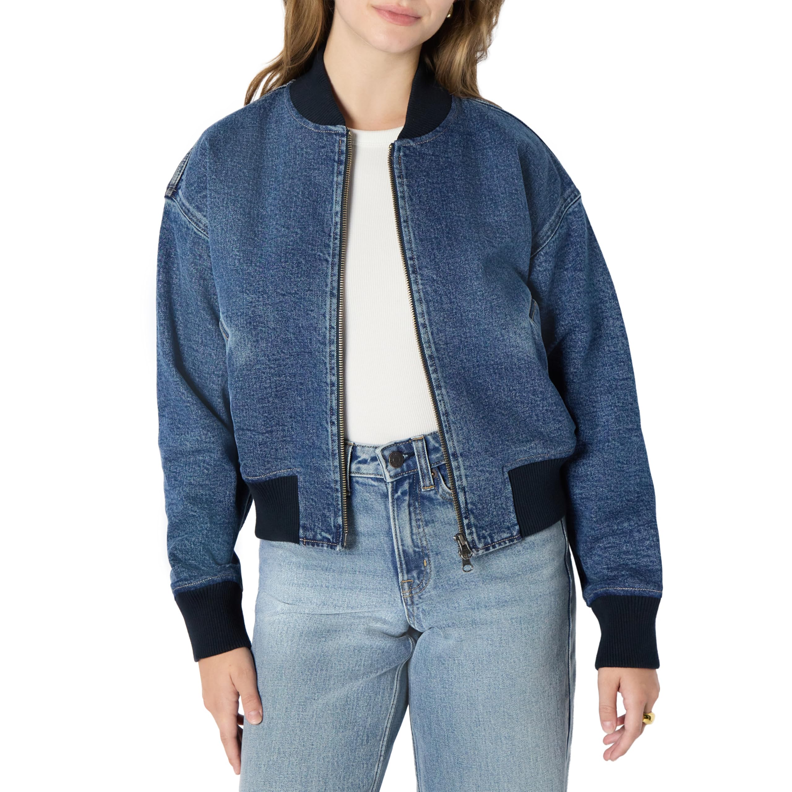 Photo 1 of Amazon Essentials Women's (Demi's Pick) Relaxed-Fit Denim Bomber Jacket, Medium Blue Vintage, XX-Small