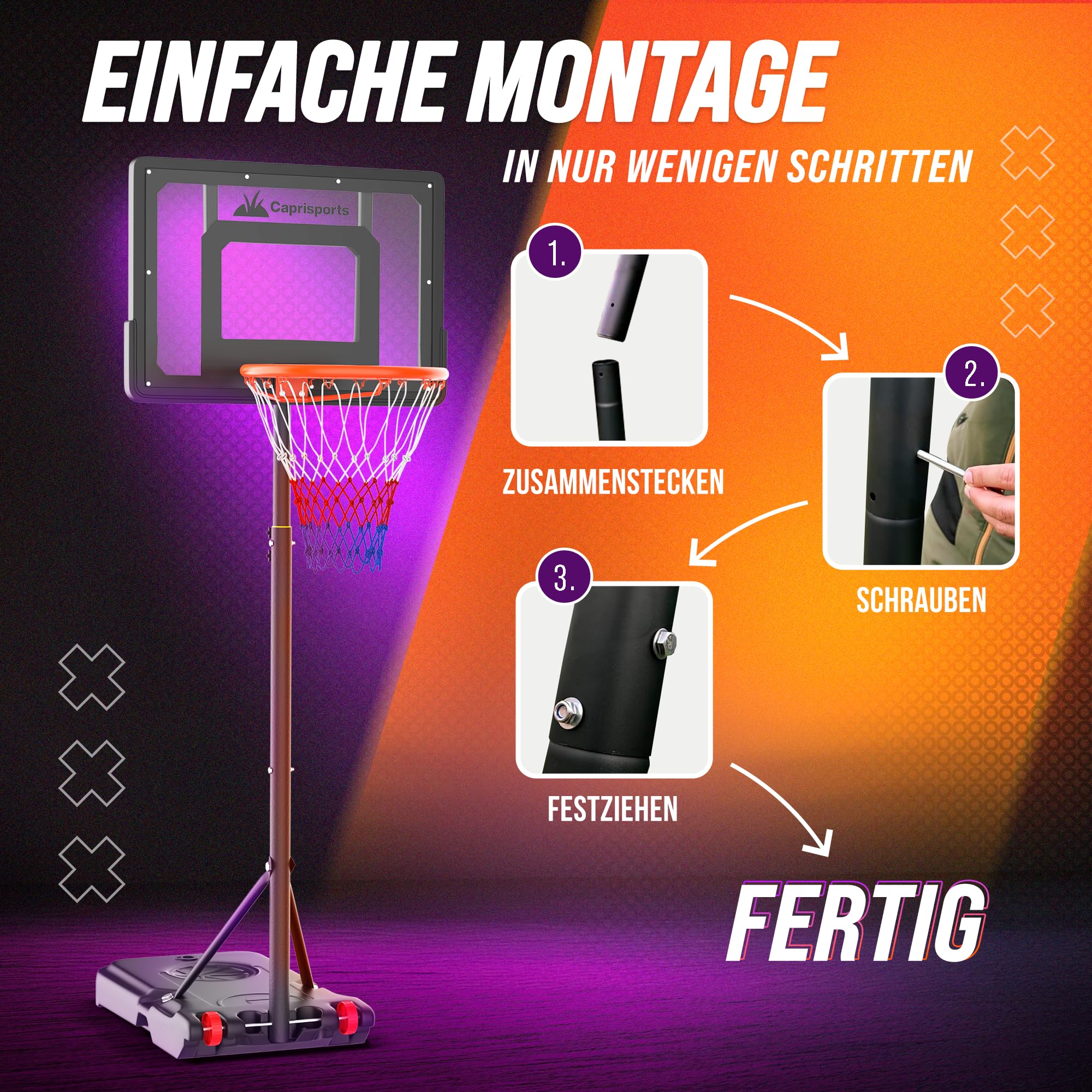 Basketballkorb Outdoor [mit Sandsack & Ball] – Basketball Korb höhenverstellbar – Wetterfester Basketballkorb mit Ständer – Basketballkörbe für Kinder und Erwachsene - Basketball Hoop – 210 cm 8