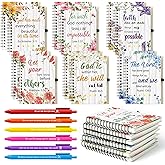 ANGOLIO Christian Gifts Bulk Religious Journal Spiral Notebooks with Pens Notepads, Easter Spring Gifts 12 God Bible Flowers Notepads 12 Inspirational Pens for Sunday School Students Teachers Girls