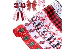 MUDEREK 6 Roll Christmas Ribbon Wired,2.5 Inch Christmas Wired Ribbons for Crafts,30 Yards Christmas Buffalo Plaid Red Ribbon,Christmas Burlap Gingham Ribbon for Holiday Wreaths Bows DIY Crafts