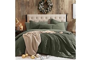 Geniospin King Comforter Set - 7 Pieces Comforter King Size, Soft Solid Bedding Set for All Season, Textured Bed in a Bag with Sheets, Pillowcases & Shams (Dark Green, 102''x90'')