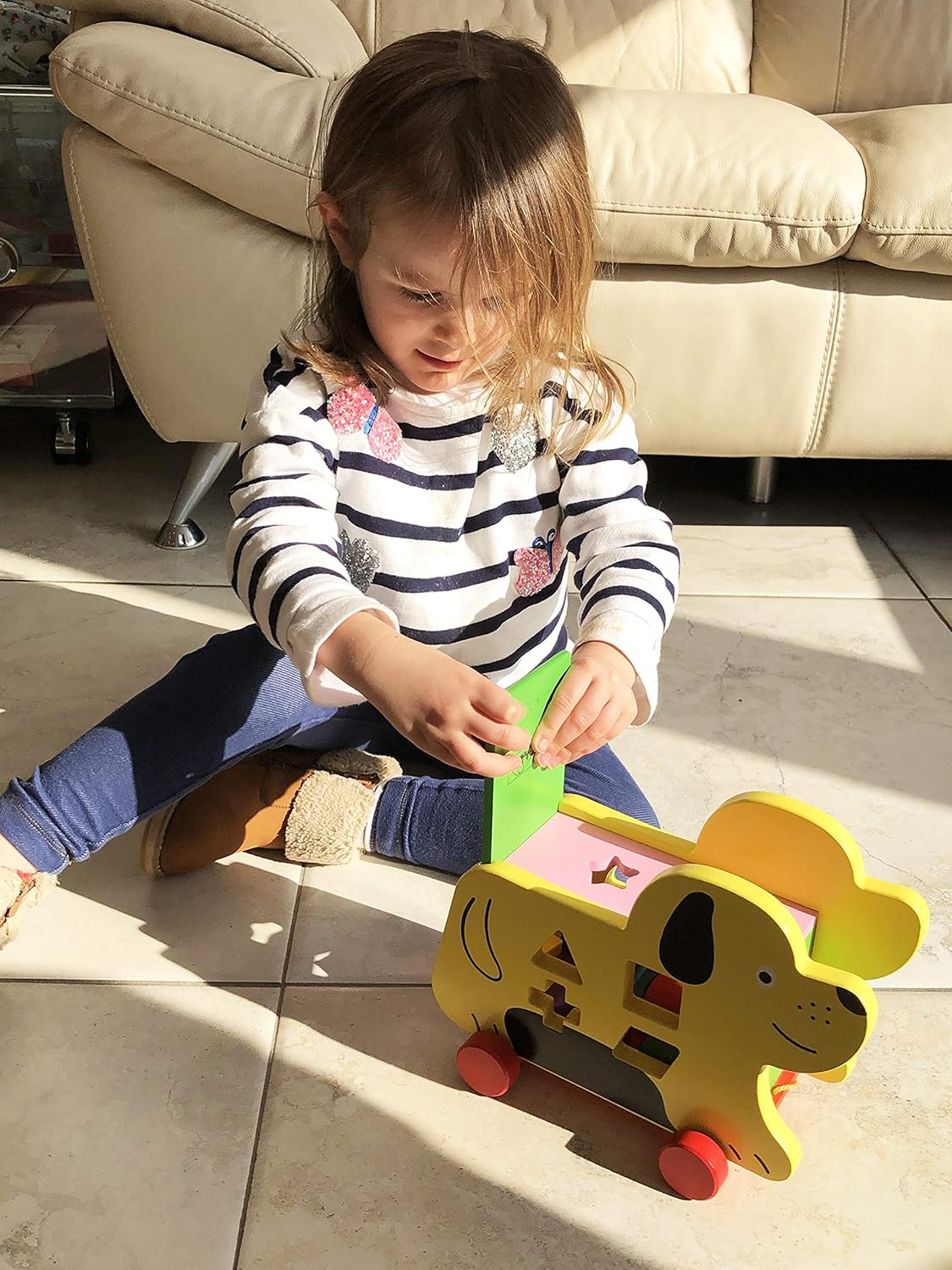 TOWO Wooden Pull Along Dog with Shape Sorter Wooden Pull TOWO Wooden Pull Along Dog with Shape Sorter Wooden Pull
