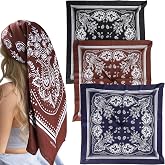 100% Cotton 35" x 35" Large Head Scarf for Women, 3 Pack Hair Scarves | Versatile Square Scarf, Huge Bandanas, Shawl Wraps