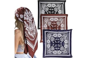 Mochabao 100% Cotton 35" x 35" Large Head Scarf for Women‘s Hair, 3 Pcs Lightweight Square Hair Scarves, Shawl Wraps for Wome