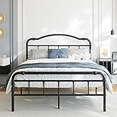 BOSRII 18 Inch Full Size Metal Bed Frame with Headboard and Footboard Heavy Duty Platform Bed Vintage Iron Wrought Frames Steel Slats, Easy Assembly, No Box Spring Needed, Noise Free, Black