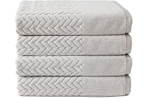 TEXERESILK Texere 100% Organic Cotton Jacquard 650 GSM Premium Bath Towel Sets - Extra Absorbent Quick Dry and Plush (Cable, Light Taupe, 4 Bath Towels)
