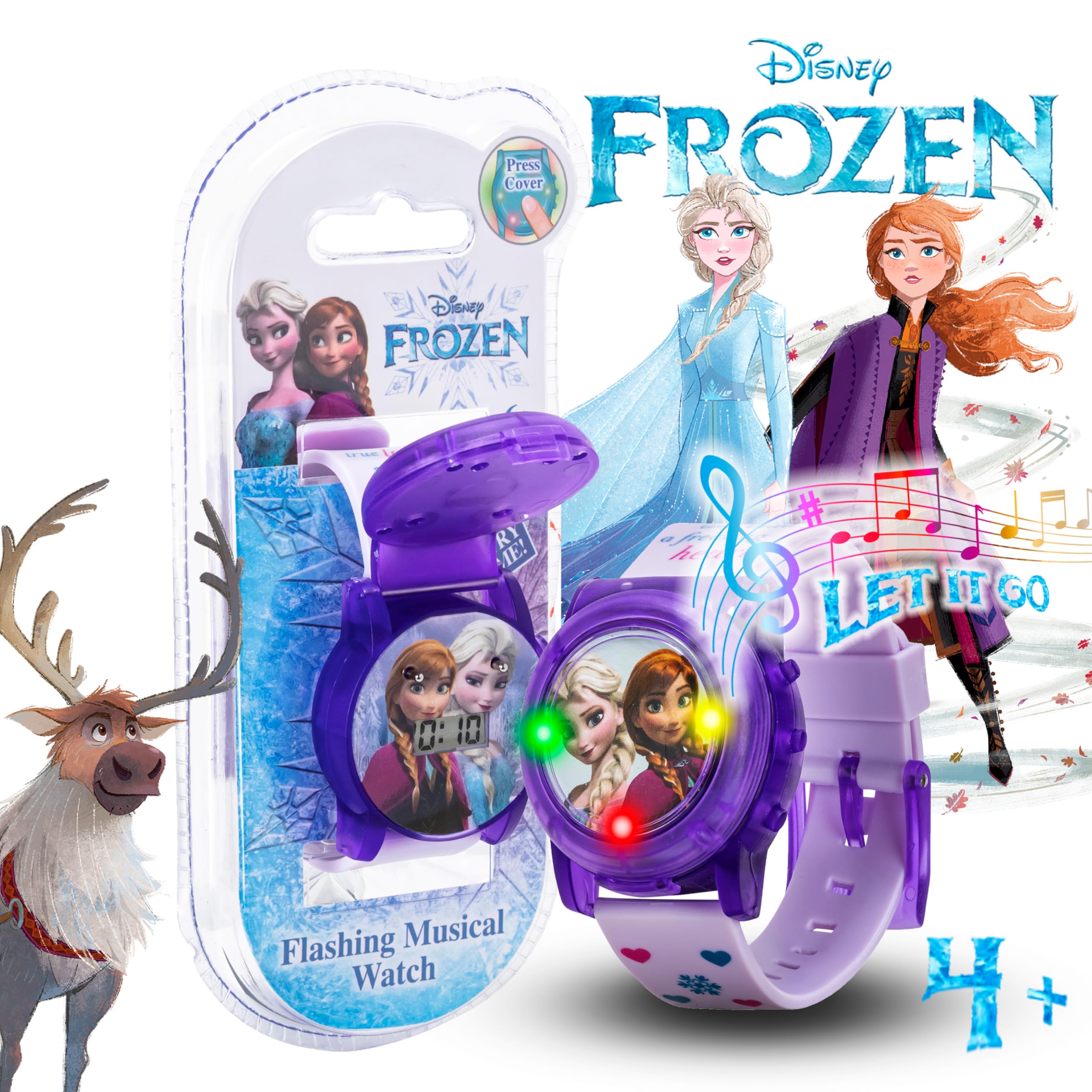 Accutime Disney Frozen Kids Musical Watch - Flashing Lights and 'Let It Go' Song - Perfect for Girls Featuring Elsa & Anna - Digital Time Display