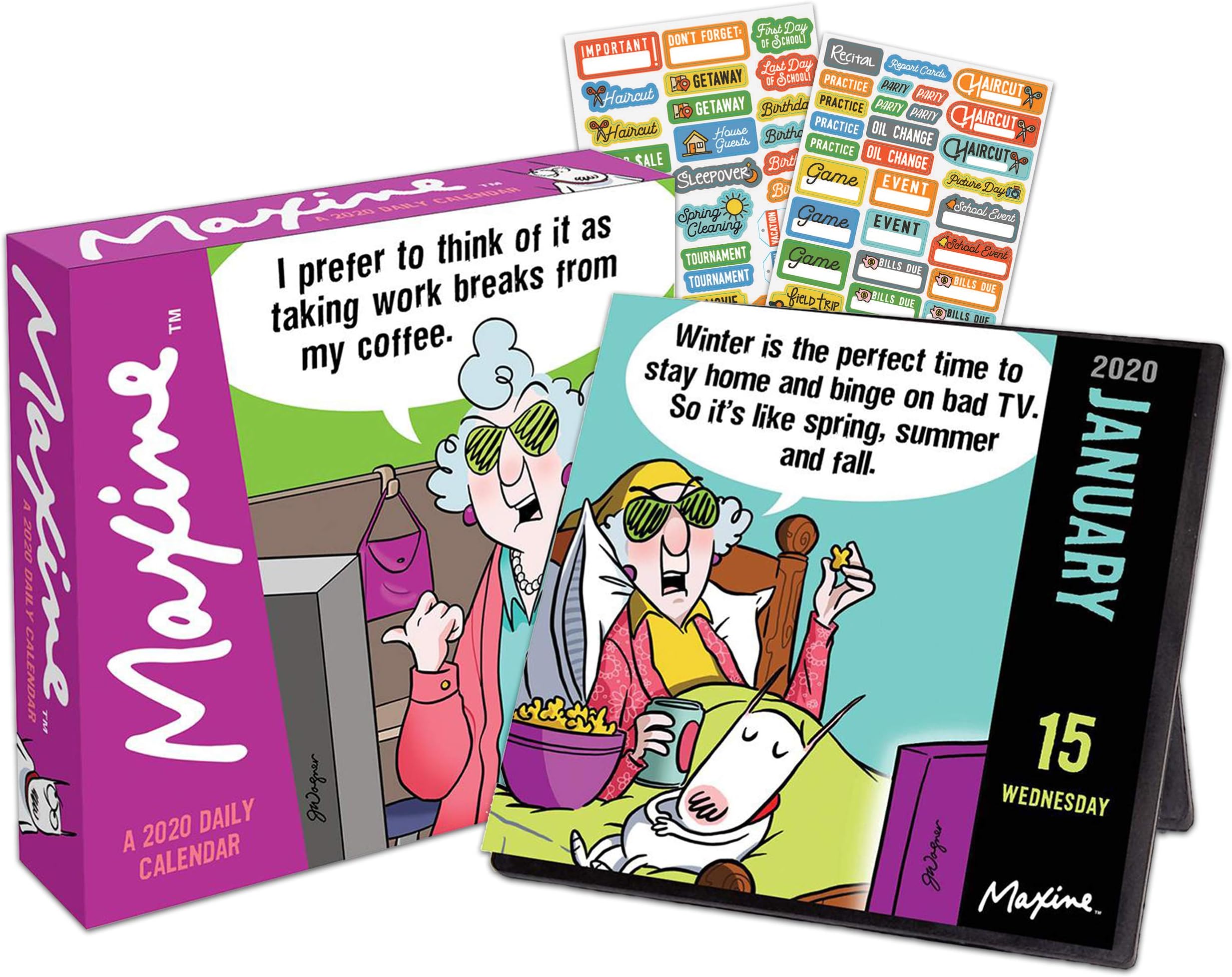 Maxine 2020 Calendar Box Edition Bundle - Deluxe 2020 Maxine 365 Daily Pages Box Calendar with Over 100 Calendar Stickers