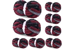 MABOZOO Maboozoo Tie Dye Chunky Yarn for Crocheting & Knitting - 8 Pack, Wine Red & Grey Fluffy Jumbo Chenille Yarn (26 yds, 7.5 oz Each Skein)