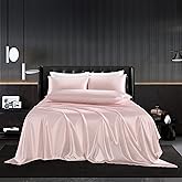 HommxJF 5Pcs Blush Pink Silk Sheets Full,Blush Pink Satin Sheets Set Full Size Silky Comforter Bedding Sheets with 1 Satin Flat Sheet,1Deep Pocket Fitted Sheet,3 Pillowcases with Envelope Closure
