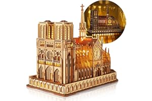 FUNPOLA LED 3D Wood Puzzle - Notre Dame de Paris Architecture Model-Night Edition with LED Lighting- DIY Building Model Craft Kit, Architecture Building Set