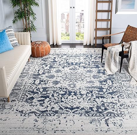 Amazon Com Safavieh Madison Collection Mad603d Oriental Snowflake Medallion Distressed Non Shedding Stain Resistant Living Room Bedroom Area Rug 12 X 15 Cream Navy Furniture Decor