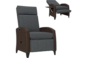 Outsunny Outdoor Recliner Chair with Cushion, PE Wicker Reclining Patio Lounge Chair with Adjustable Footrest, Armrests, Side