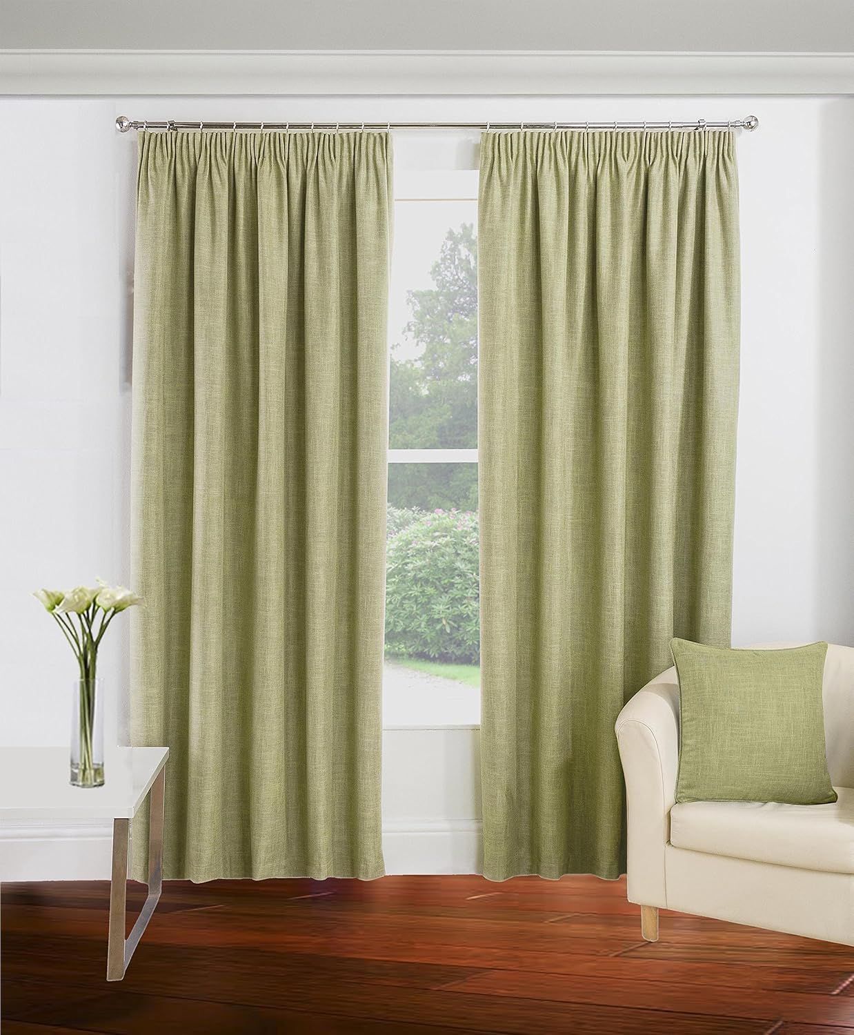 Green Semi Plain Blackout And Thermal Lined Pencil Pleat Tape Top