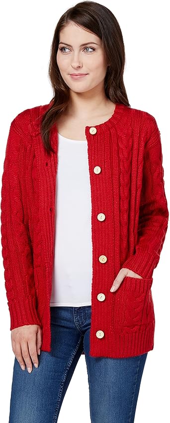 red aran cardigan