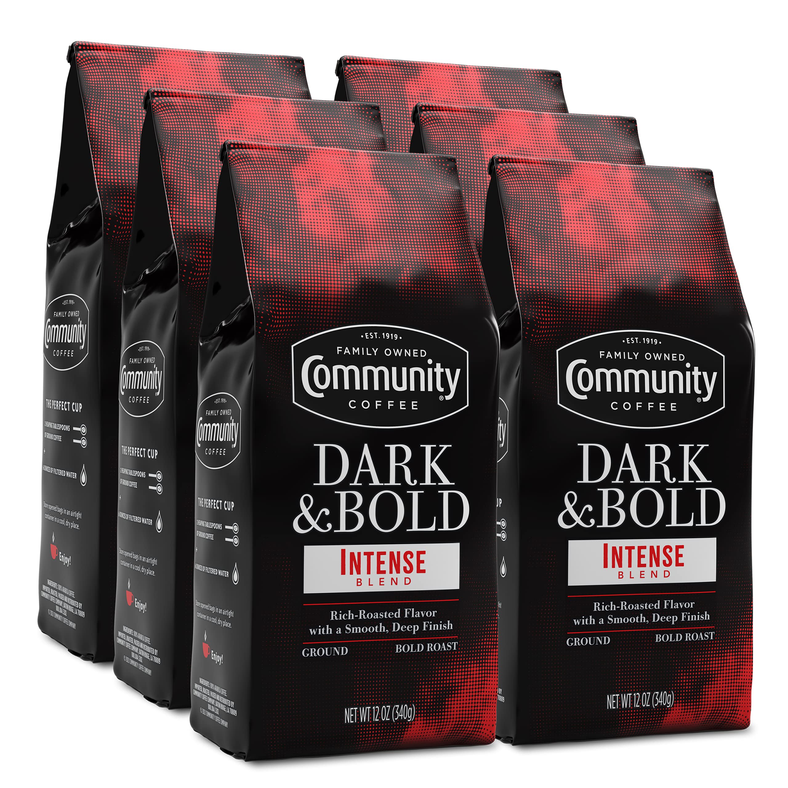 Photo 1 of 6/25 Community Coffee Dark & Bold Intense Blend 72 Ounces, Dark Roast Ground Coffee, 12 Ounce Bag (Pack of 6)