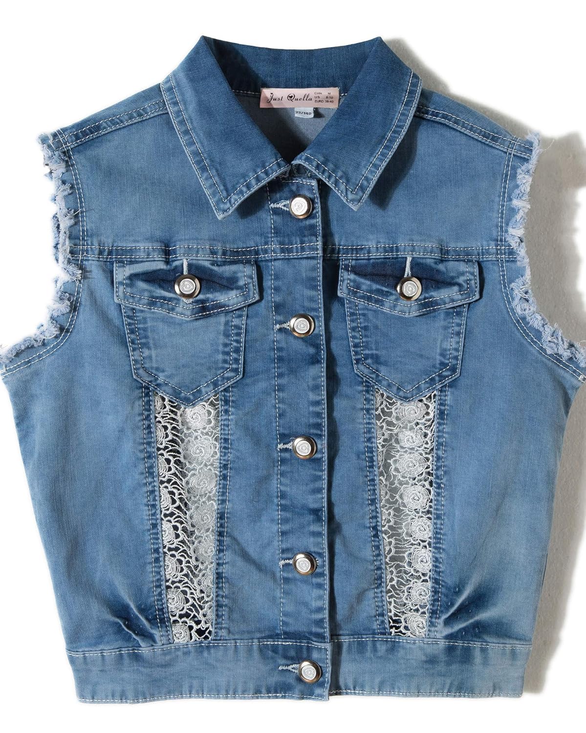 Girls Vest Sleeveless Jean Jacket Patchwork Lace Denim Vest Waistcoat