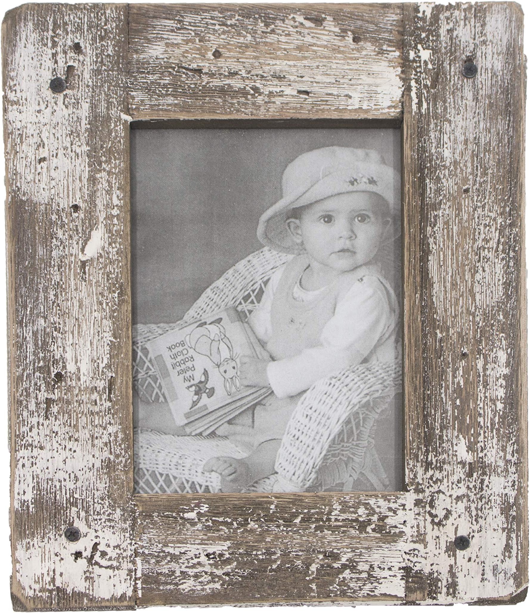 kuip Design 8x10 Picture Frame Rustic Distressed Weathered Reclaimed Wood Cream Stand with Easel Back Horizontally or Vertically on The Tabletop or Wall Mount