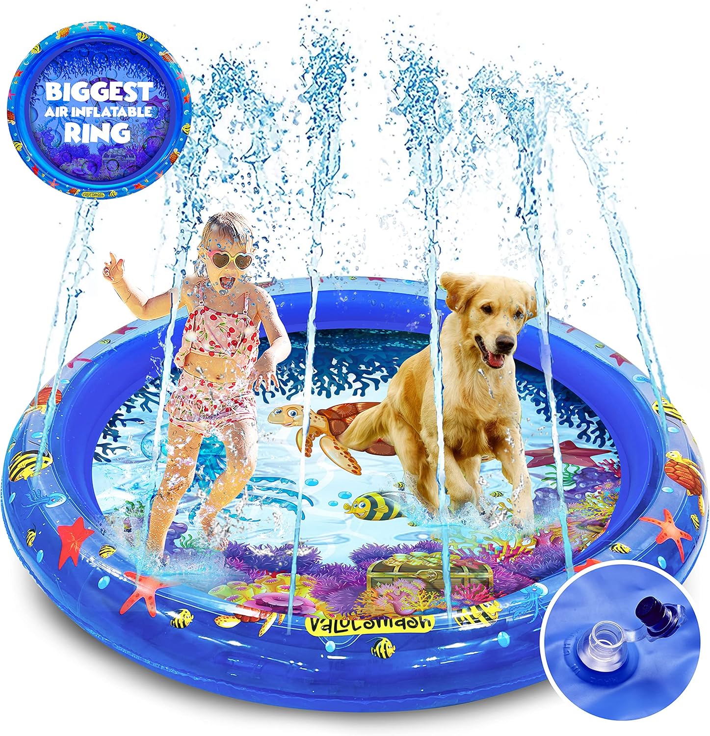 RFAQK Air Inflatable Splash Pad and Pool for Toddlers and Dogs-4 in 1 Sprinkler for Kids and Pets with Toys-Durable Wading Kiddie Pool-Outdoor Water Toys for Ages 1-12 Years Old: Toys & Games