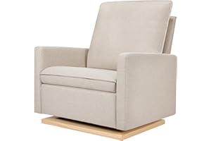 babyletto Cali Pillowback Chair and a Half Glider in Performance Beach Eco-Weave with Light Wood Base, Water Repellent & Stain Resistant, Greenguard Gold and CertiPUR-US Certified