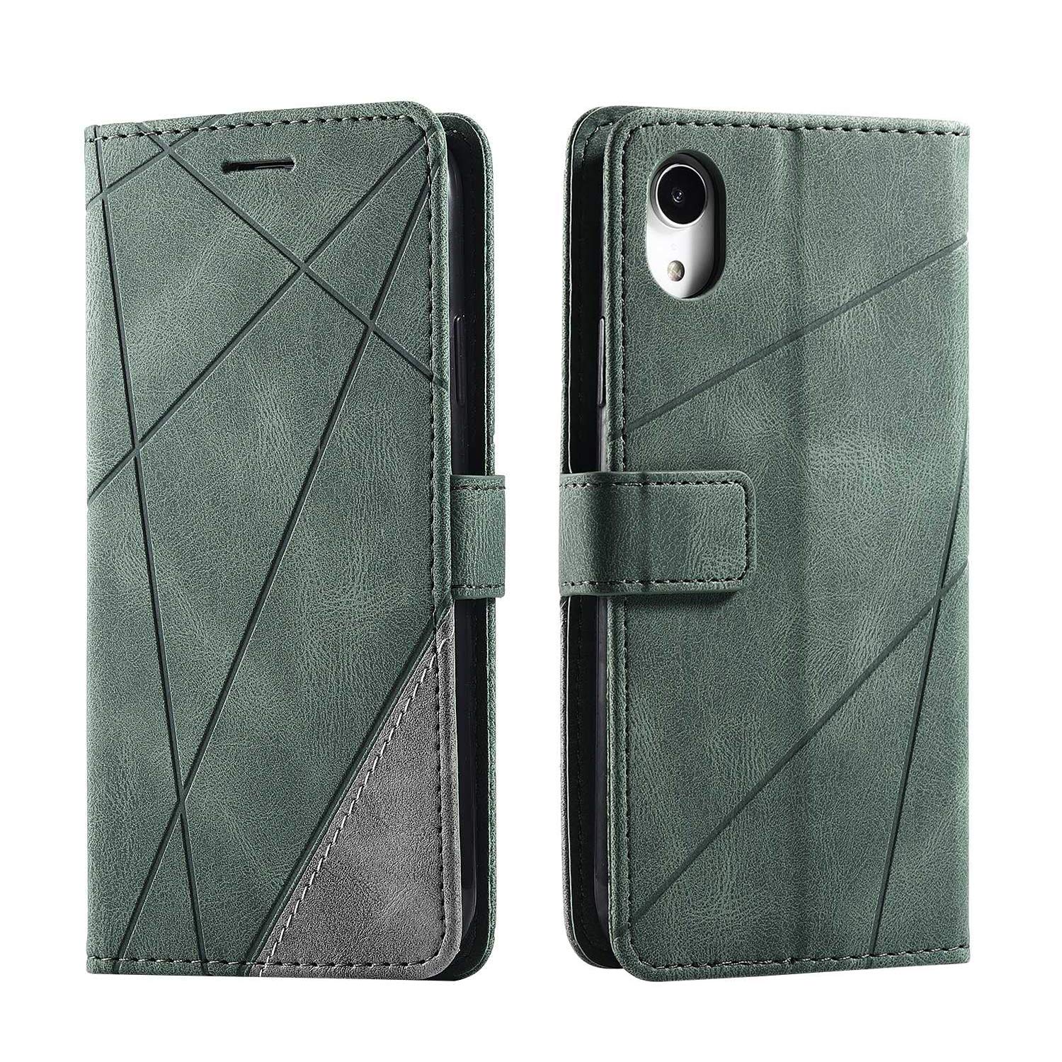 SONWO Case for iPhone XR Case, Premium Leather Flip Wallet Case Magnetic Closure Card Slots Kickstand Phone Case for iPhone XR, Green