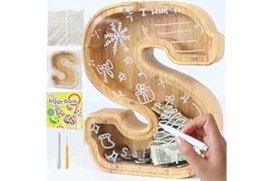 weallbuy Large Letter Piggy Bank for Kids Boys Girls Wooden Personalized Piggy Banks A-Z with Target Area Clear Alphabet Banknote Coin Banks for Gift Decoration Baptism (S)