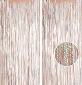 YAAVAAW 2pcs Glitter Silver Tinsel Curtain Backdrop 3.2x8.3ft