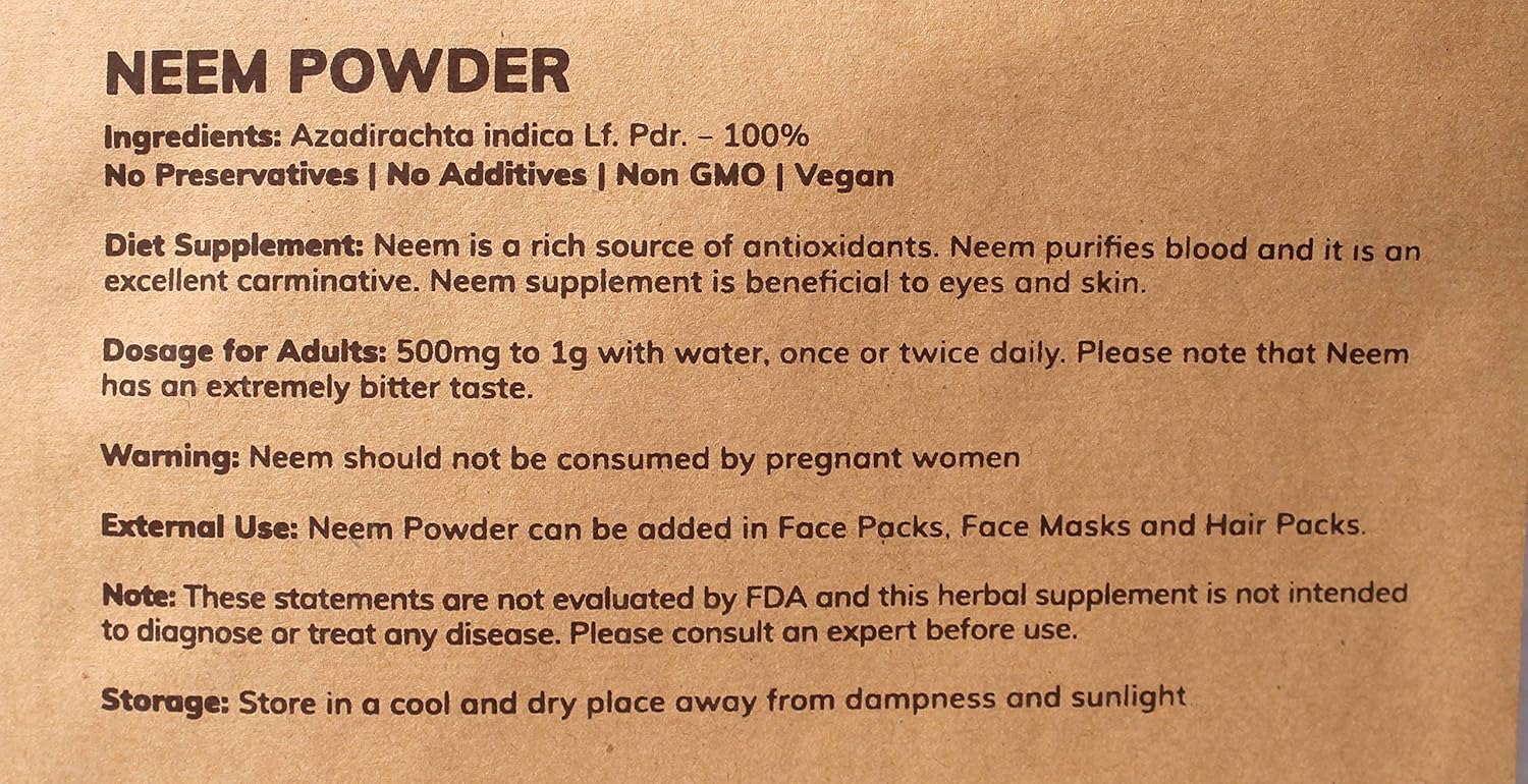 MB Herbals Pure Neem Powder 227 Gram | Half Pound | 8 Ounce | Pure Wild Crafted Neem Leaf Powder | Very Bitter Neem Supplement for Skin Hair and Detox | Azadirachta Indica: Health & Personal Care