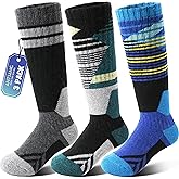 ANTSANG Kids Merino Wool Ski Socks 3 Pairs Boys Girls Thermal Warm Thick Winter Cushioning Socks for Snowboarding Skiing