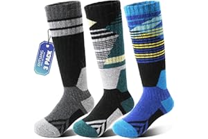 ANTSANG Kids Merino Wool Ski Socks 3 Pairs Boys Girls Thermal Warm Thick Winter Cushioning Socks for Snowboarding Skiing