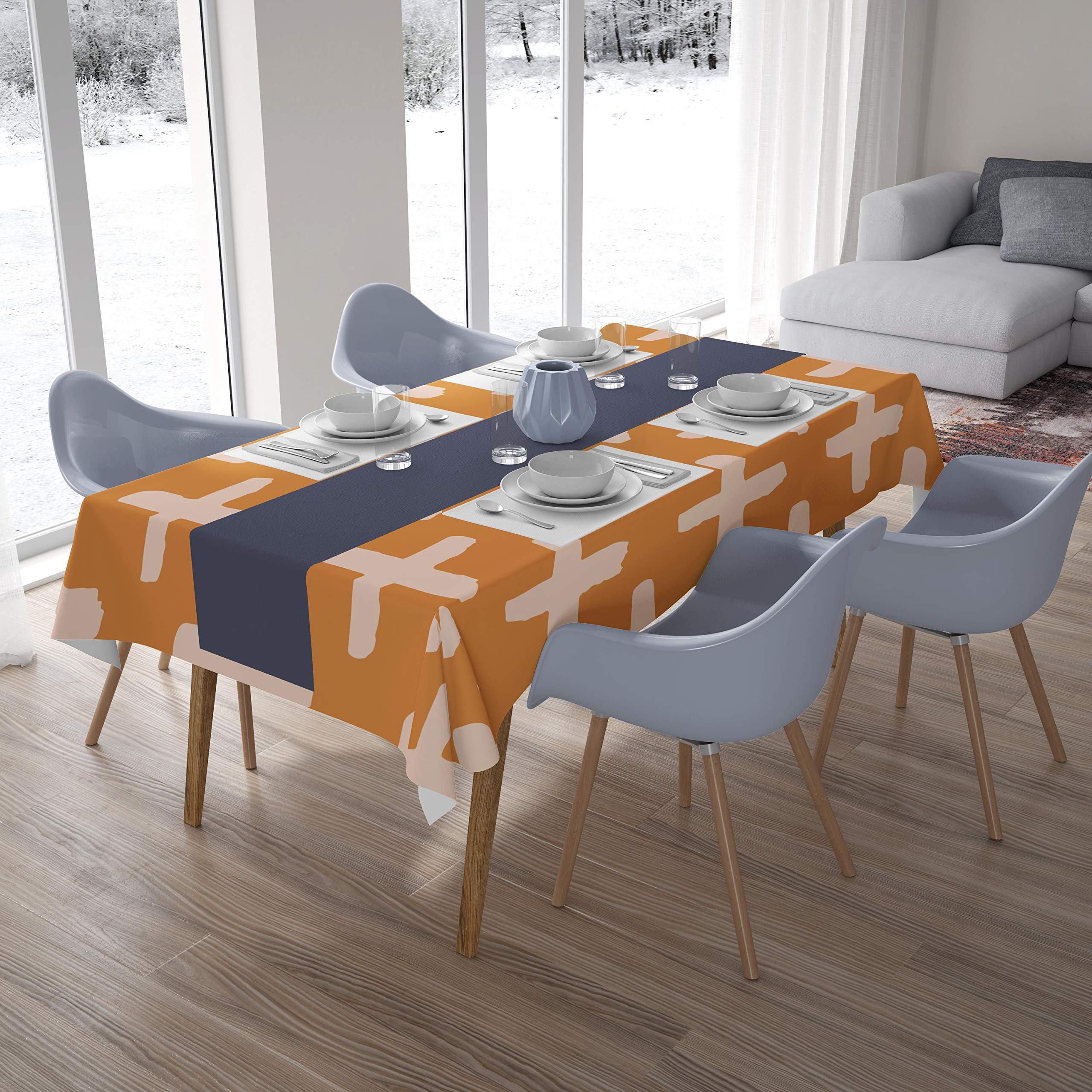 Bonamaison Kitchen Decoration, Tablecloth, Orange, Off White, 140 x 200 Cm - Designed and Manufactured in Turkey