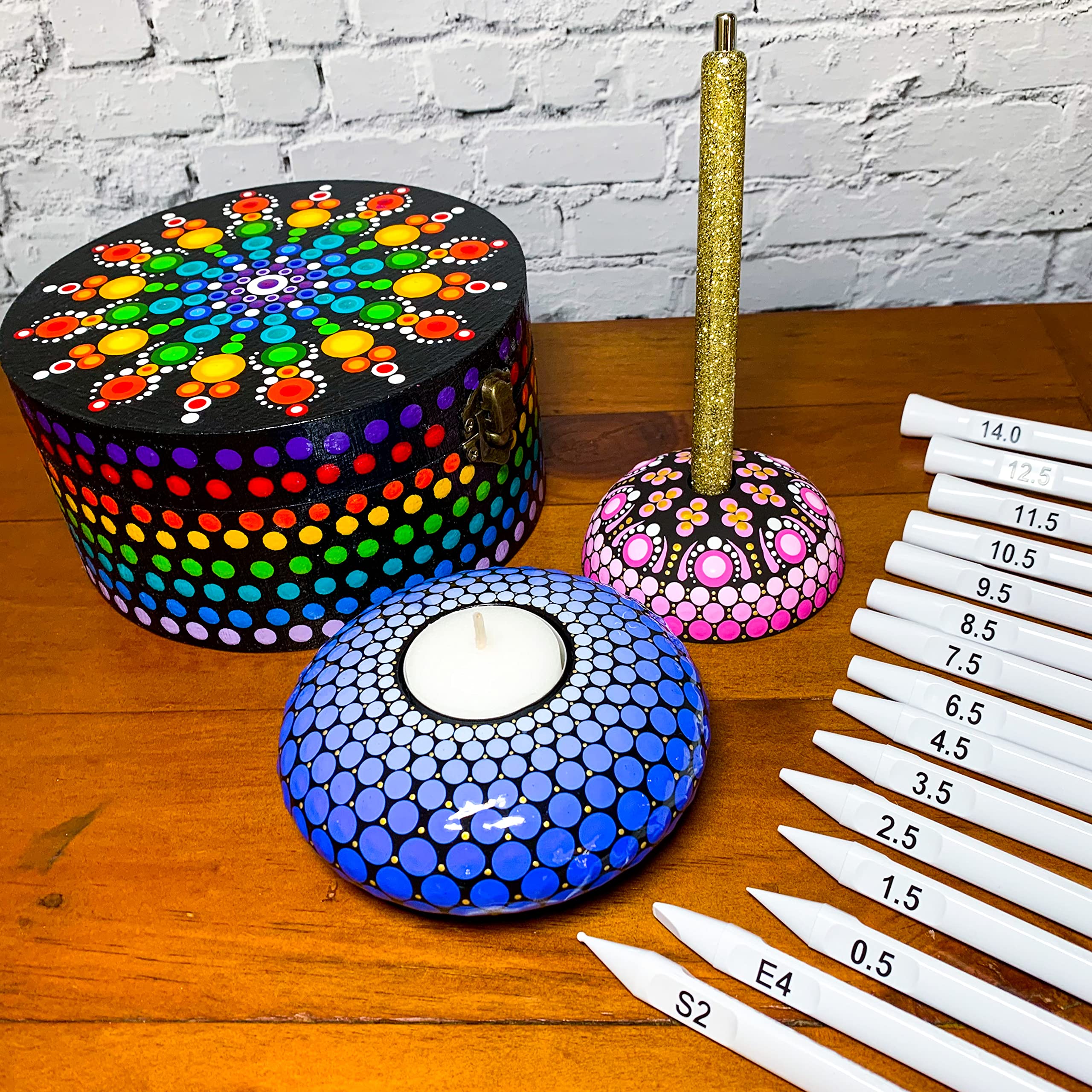 Dotting Tools for Painting Mandalas - Happy Dotting Company - 16pc Double Ended Super Set for Mandala dot Art - Includes Stylus - Unique Ellipse Tool - for Painting Rocks DIY Stone Craft and Canvas