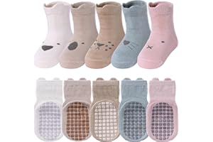 TRUEHAN 5 Pairs Toddler Non Slip Socks with Grips Baby Socks for Kids Girls Boys