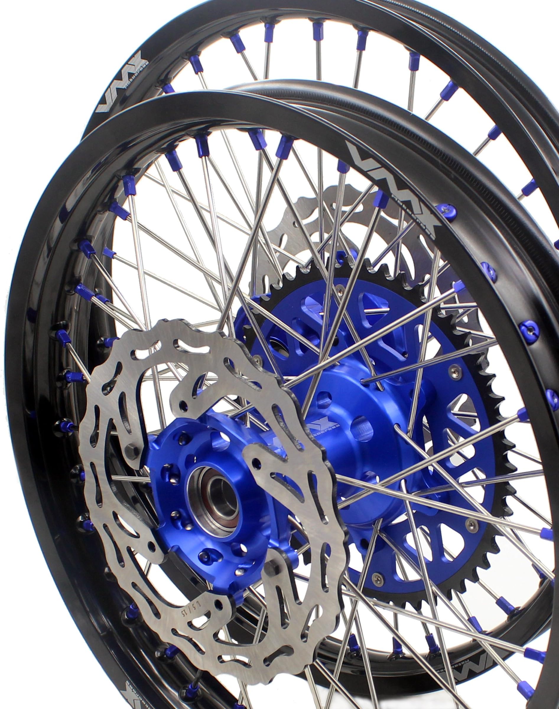 VMX 21"/18" YAMAHA ENDURO WHEELS RIMS SET FOR YZ250F 2001-2017 YZ125/250 1999-2017 BLUE NIPPLE WITH DISC AND SPROCKET