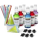 Hawaiian Shaved Ice 6 Flavor Fun Pack | Includes 6 Snow Cone Syrups [16oz Each] – Cherry, Grape, Blue Raspberry, Tiger’s Blood, Lemon-Lime, Pina Colada, 50 Snow Cone Cups, 50 Spoon Straws, 6 Pourers