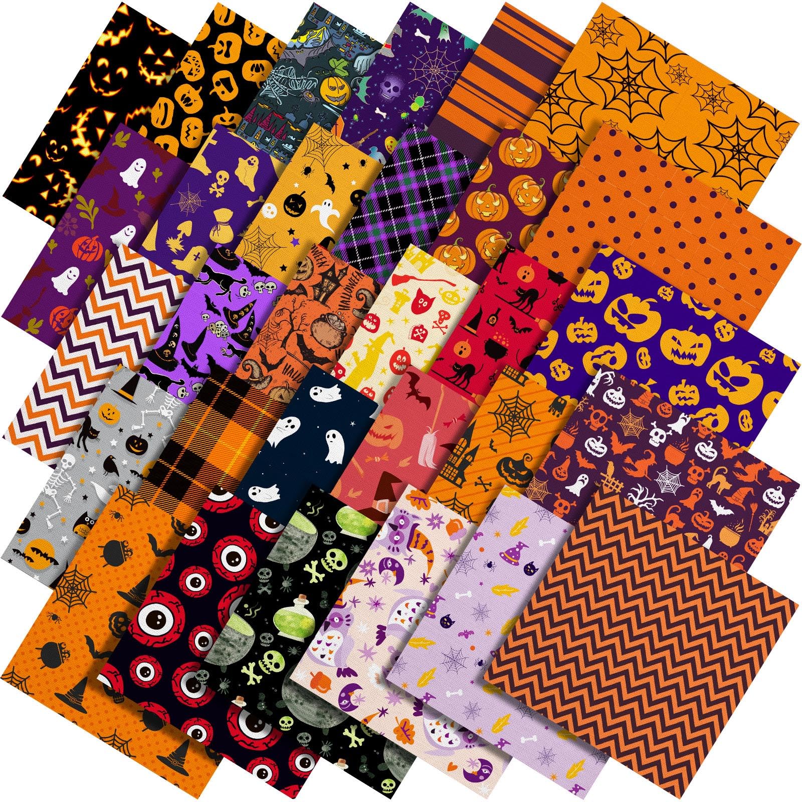 Photo 1 of 60 Pcs 10 x 10 Inch Halloween Fabric Polyester Fabric Bundle Fat Quarters Bat Pumpkin Ghost Skull Print Squares Holiday Quilting for DIY Decorations Sewing Craft, 30 Styles (Pumpkin)