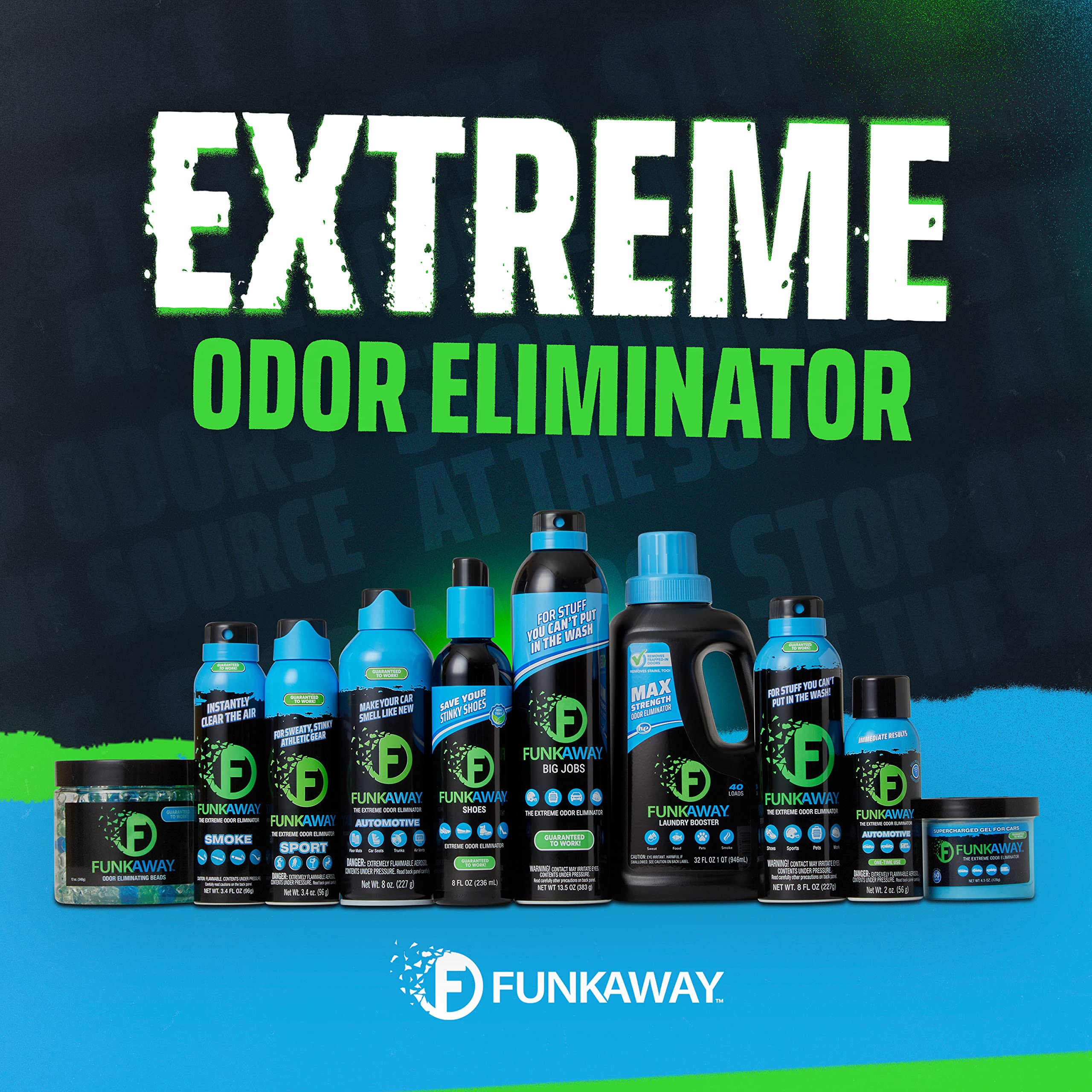 FunkAway Aerosol Spray, 8 oz., Extreme Odor Eliminator Spray, Ideal for Shoe Smells, Pet Odors and Bulky Stuff that Won't Fit in the Wash; Attacks Musty Odors at the Source