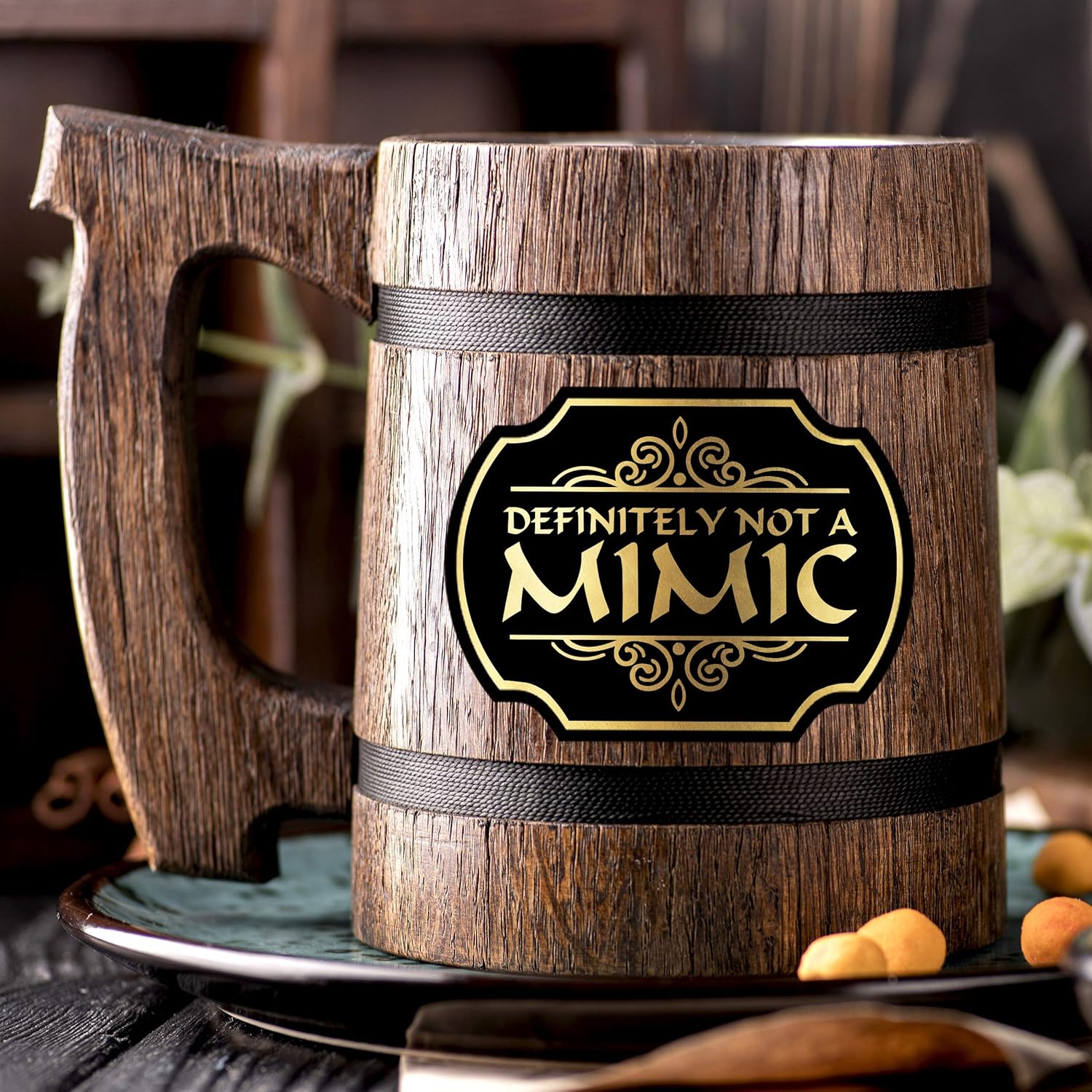 Definitely Not A Mimic Beer Mug. Wooden Beer Mug. Dungeon