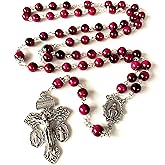 elegantmedical Handmade Red Tiger Eye Beads Our Lady of Grace Rosary Peacock Cross Necklace Catholic Gifts