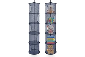 COASTAL ROSE 2Pcs Stuffed Animal Storage Foldable Stuffed Animal Net or Hammock Organizer, 5 Compartments Hanging Mesh Toy Storage Hammock for Kid Room Toys, Gloves, Hats, Socks（Navy Blue）