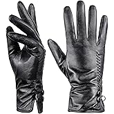 Aegend Sheepskin Leather Gloves for Women, Soft Warm Cashmere Lining Full Hand Touchscreen Thermal Winter Driving Glove/Black